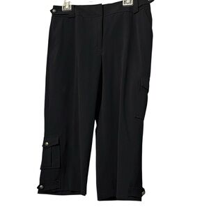 Dalia navy blue high rise wide leg cropped cargo dress pants w/ pockets size 12